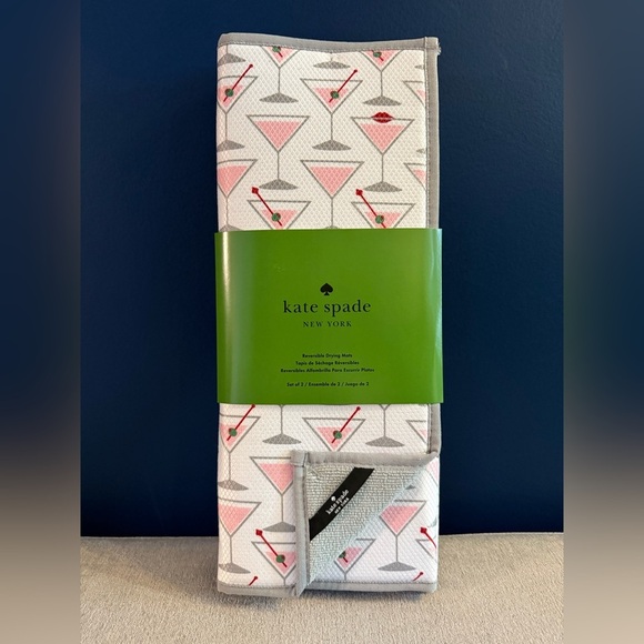 NWT Kate Spade Pink Martini / Grey Reversible Drying Mat Set of 2, 16in x 22in - Picture 1 of 5